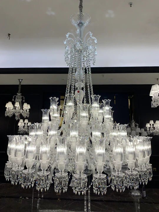 Multi Layer Chrome Crystal Chandelier in French Style with Romantic Branch Flowers for Grand Hallway and Staircase - D47.2"*H63.9"Warm LightBlushlighting