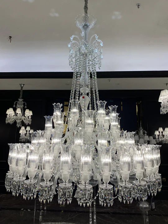Multi Layer Chrome Crystal Chandelier in French Style with Romantic Branch Flowers for Grand Hallway and Staircase - D47.2"*H63.9"Warm LightBlushlighting