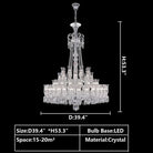 Multi Layer Chrome Crystal Chandelier in French Style with Romantic Branch Flowers for Grand Hallway and Staircase - D47.2"*H63.9"Warm LightBlushlighting
