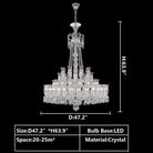 Multi Layer Chrome Crystal Chandelier in French Style with Romantic Branch Flowers for Grand Hallway and Staircase - D47.2"*H63.9"Warm LightBlushlighting