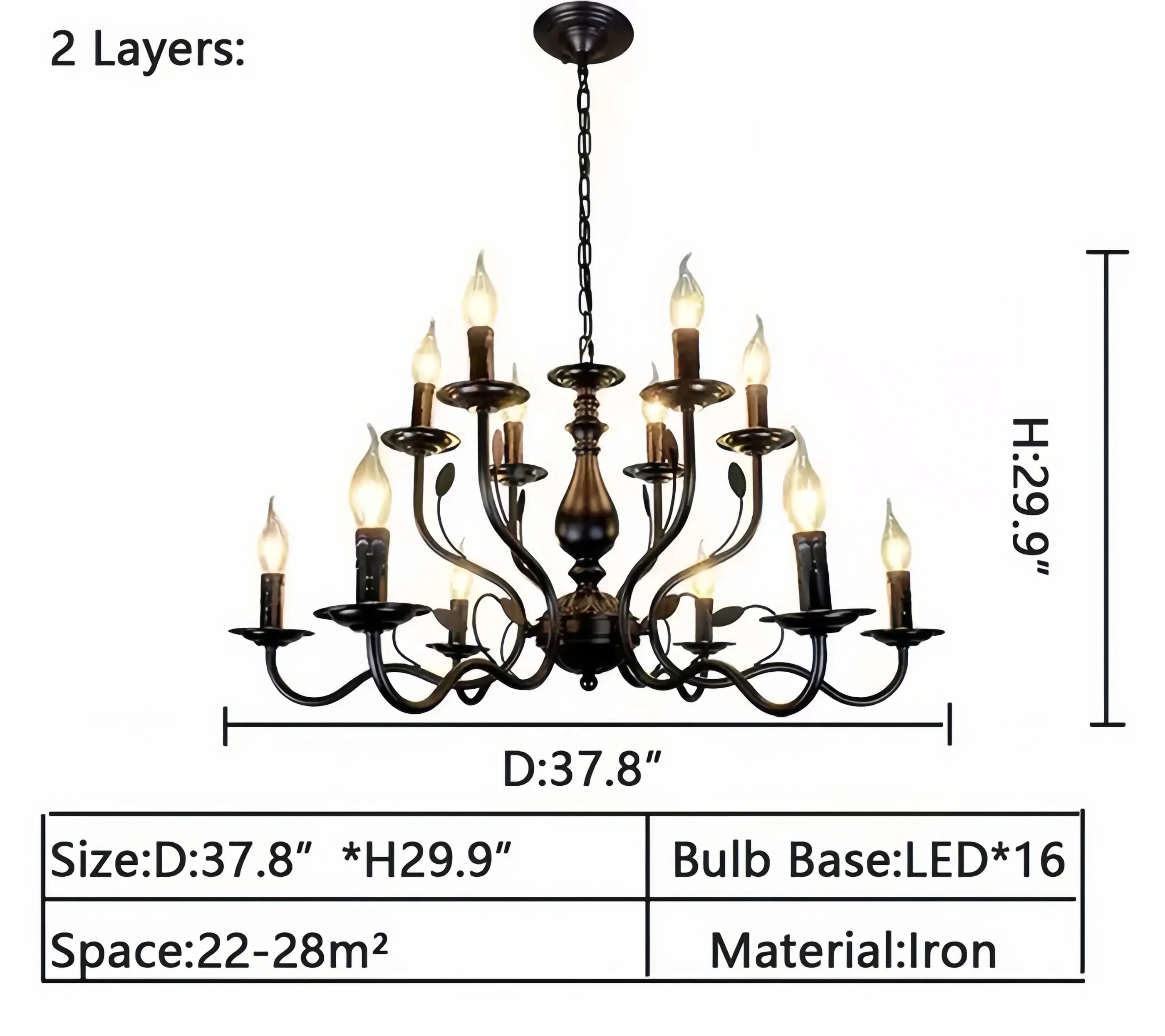 Multi Layer Iron Chandelier with Electronic Candles in Vintage Country Style for Living Room Cafe and Study-