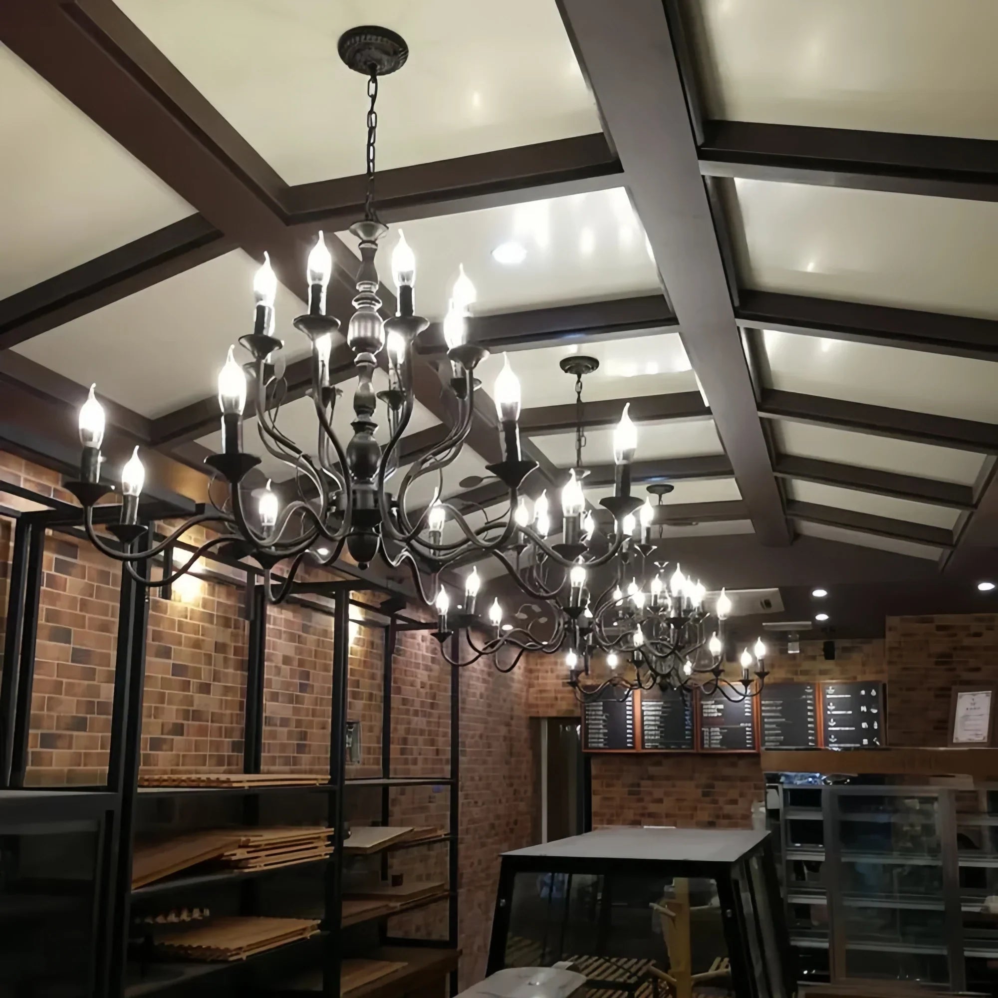 Multi Layer Iron Chandelier with Electronic Candles in Vintage Country Style for Living Room Cafe and Study - 1 Layer: D39.4"Warm LightBlushlighting