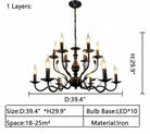 Multi Layer Iron Chandelier with Electronic Candles in Vintage Country Style for Living Room Cafe and Study - 1 Layer: D39.4"Warm LightBlushlighting