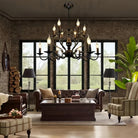 Multi Layer Iron Chandelier with Electronic Candles in Vintage Country Style for Living Room Cafe and Study - 1 Layer: D39.4"Warm LightBlushlighting