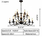 Multi Layer Iron Chandelier with Electronic Candles in Vintage Country Style for Living Room Cafe and Study - 2 Layers: D37.8"Warm LightBlushlighting