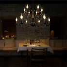 Multi Layer Iron Chandelier with Electronic Candles in Vintage Country Style for Living Room Cafe and Study - 1 Layer: D39.4"Warm LightBlushlighting