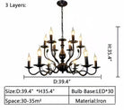 Multi Layer Iron Chandelier with Electronic Candles in Vintage Country Style for Living Room Cafe and Study-