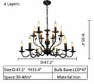 Multi Layer Iron Chandelier with Electronic Candles in Vintage Country Style for Living Room Cafe and Study-