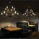 Multi Layer Iron Chandelier with Electronic Candles in Vintage Country Style for Living Room Cafe and Study-