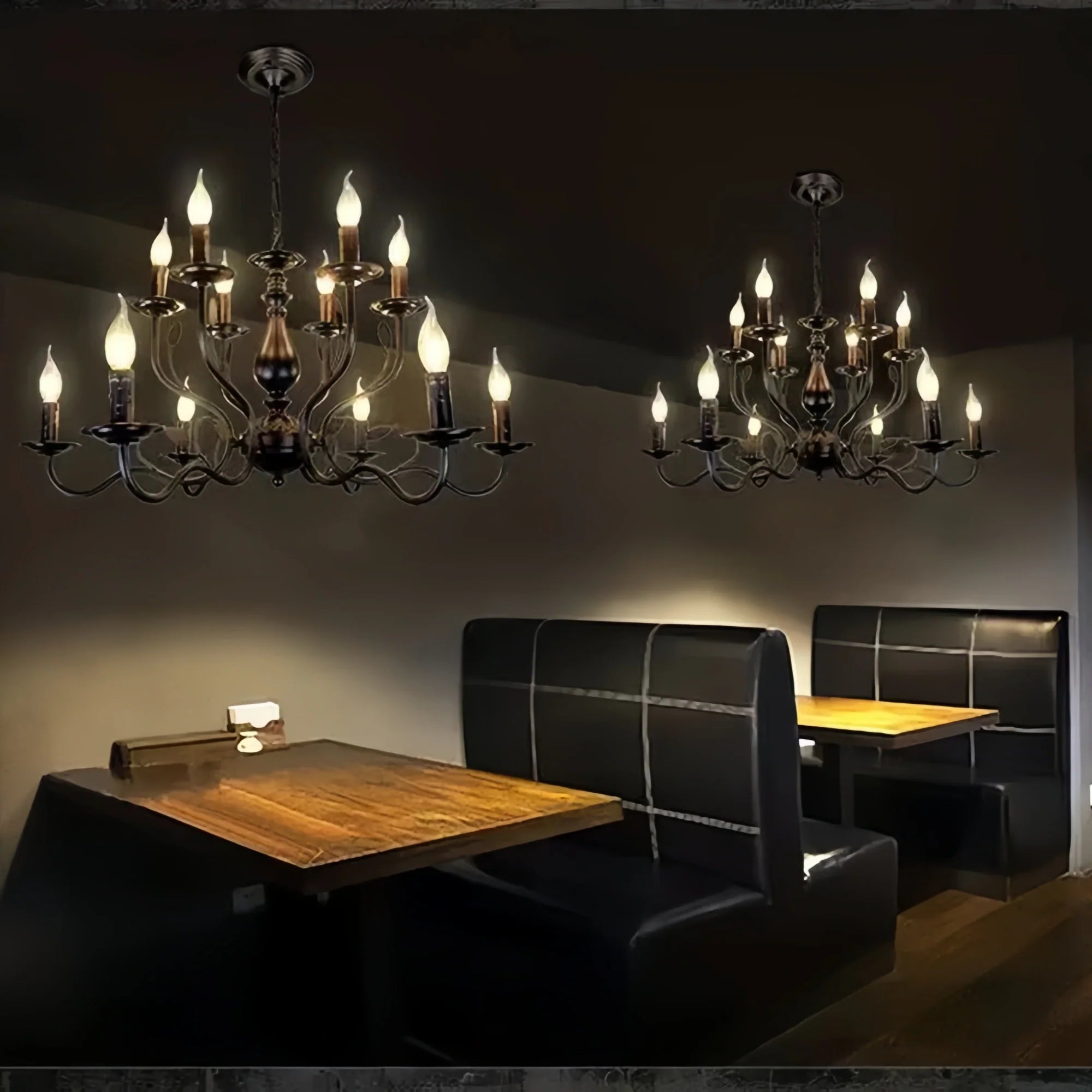 Multi Layer Iron Chandelier with Electronic Candles in Vintage Country Style for Living Room Cafe and Study-