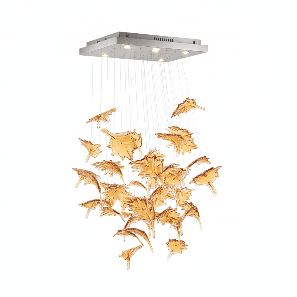 Multicolor Crystal Spiral Maple Leaf Chandelier - L 23.6″ x W 23.6″ x H 59.1″ / L 60cm x W 60cm x H 150cmBlushlighting