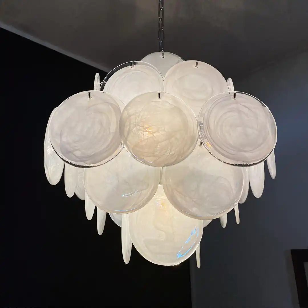 Murano Chandelier 36 White Disks - Blushlighting