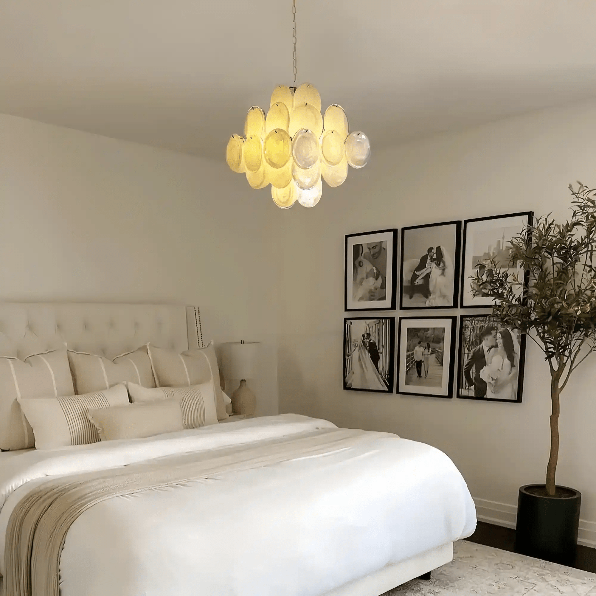 Murano Chandelier 36 White Disks - Blushlighting