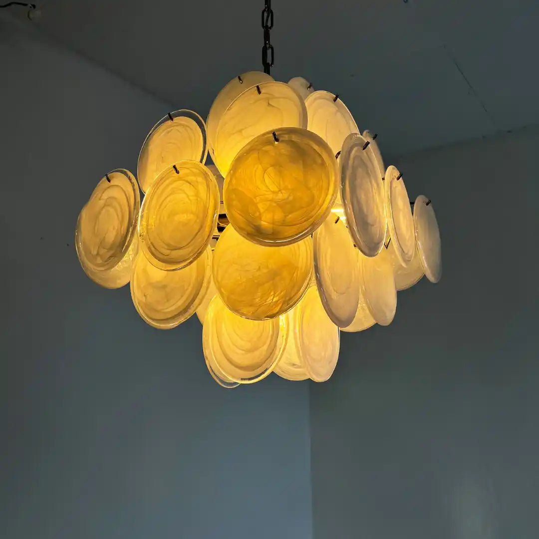 Murano Chandelier 36 White Disks - Blushlighting
