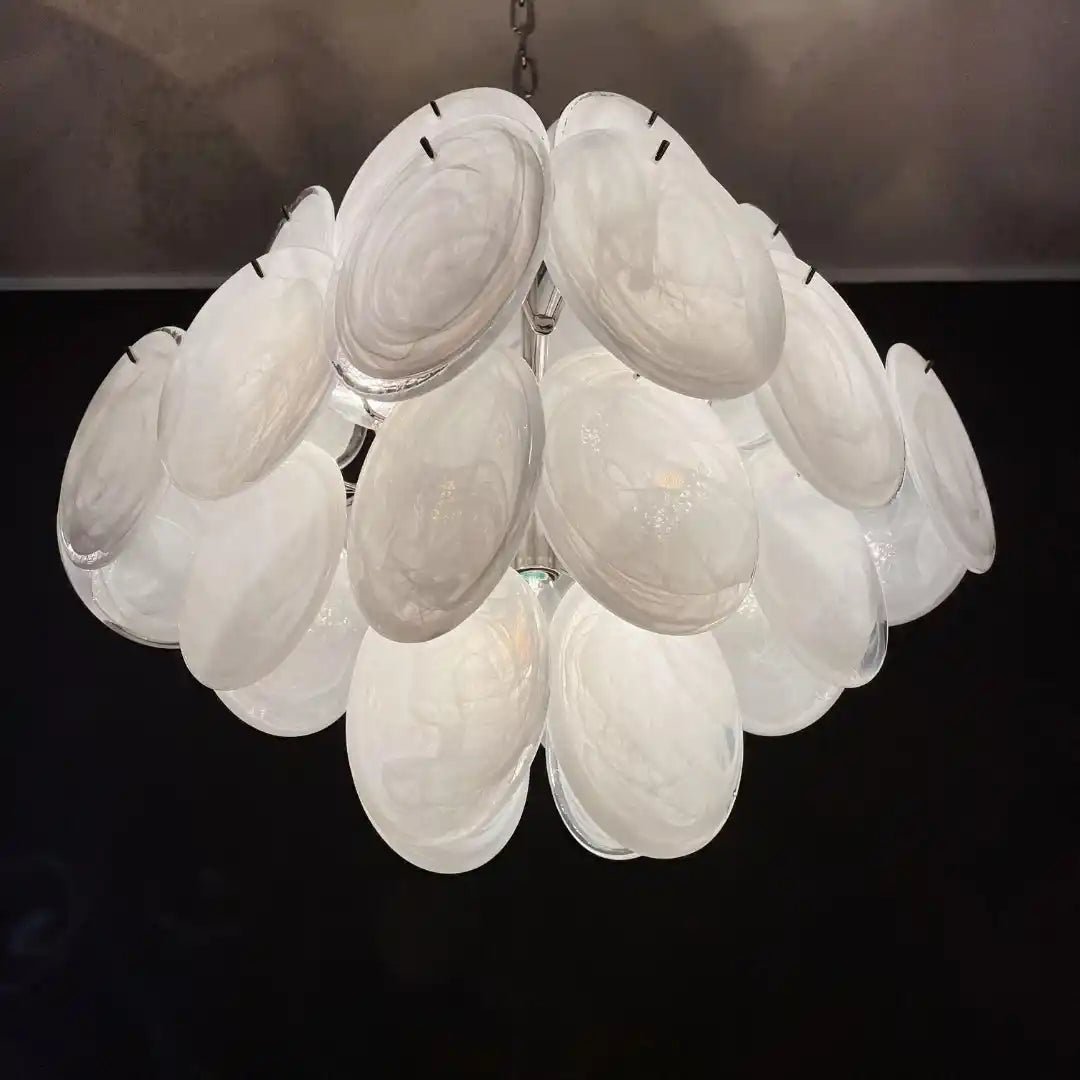 Murano Chandelier 36 White Disks - Blushlighting