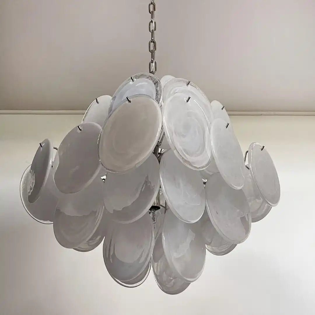 Murano Chandelier 36 White Disks - Blushlighting