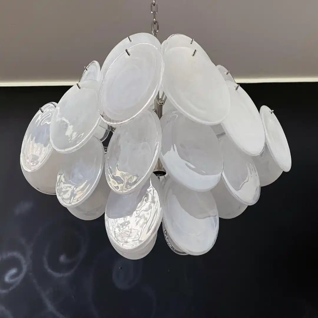 Murano Chandelier 36 White Disks - Blushlighting