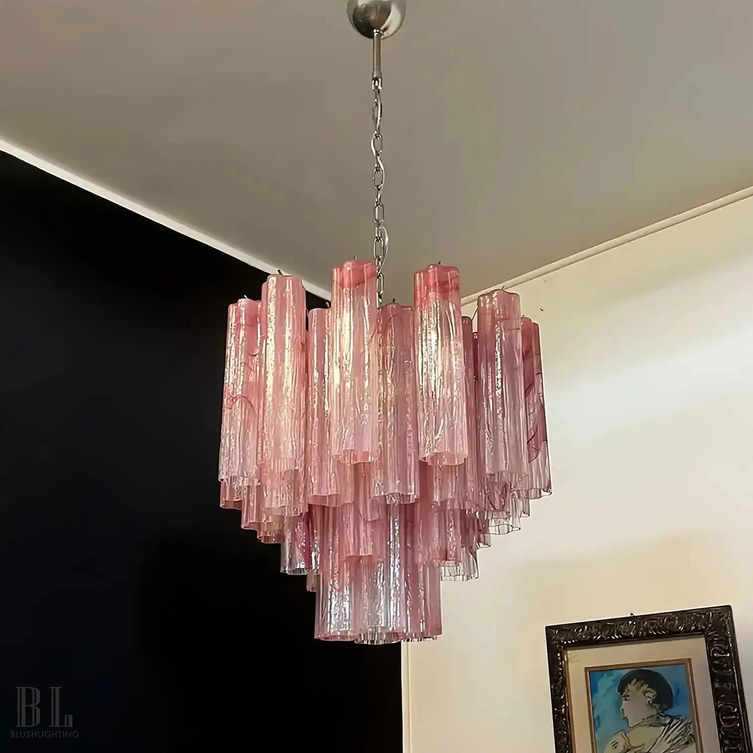 Murano Chandelier – 48 tubes – Alabaster Pink - Blushlighting