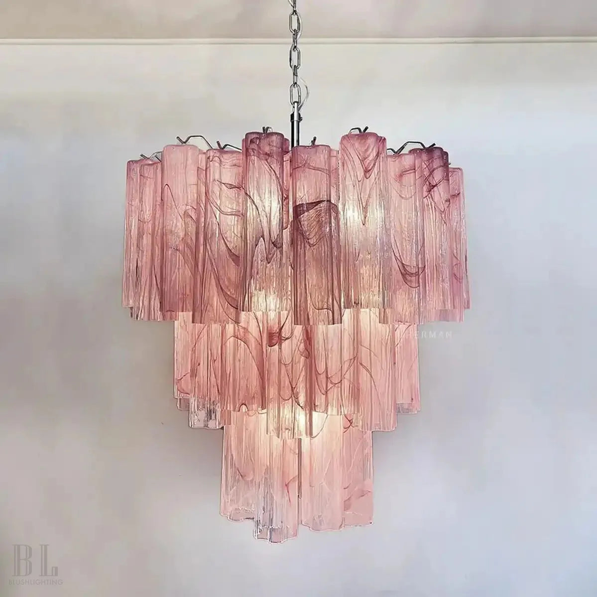 Murano Chandelier – 48 tubes – Alabaster Pink - Blushlighting