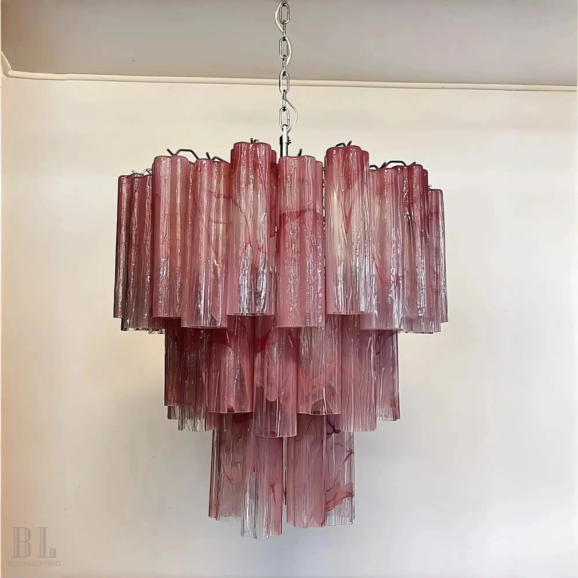 Murano Chandelier – 48 tubes – Alabaster Pink - Blushlighting