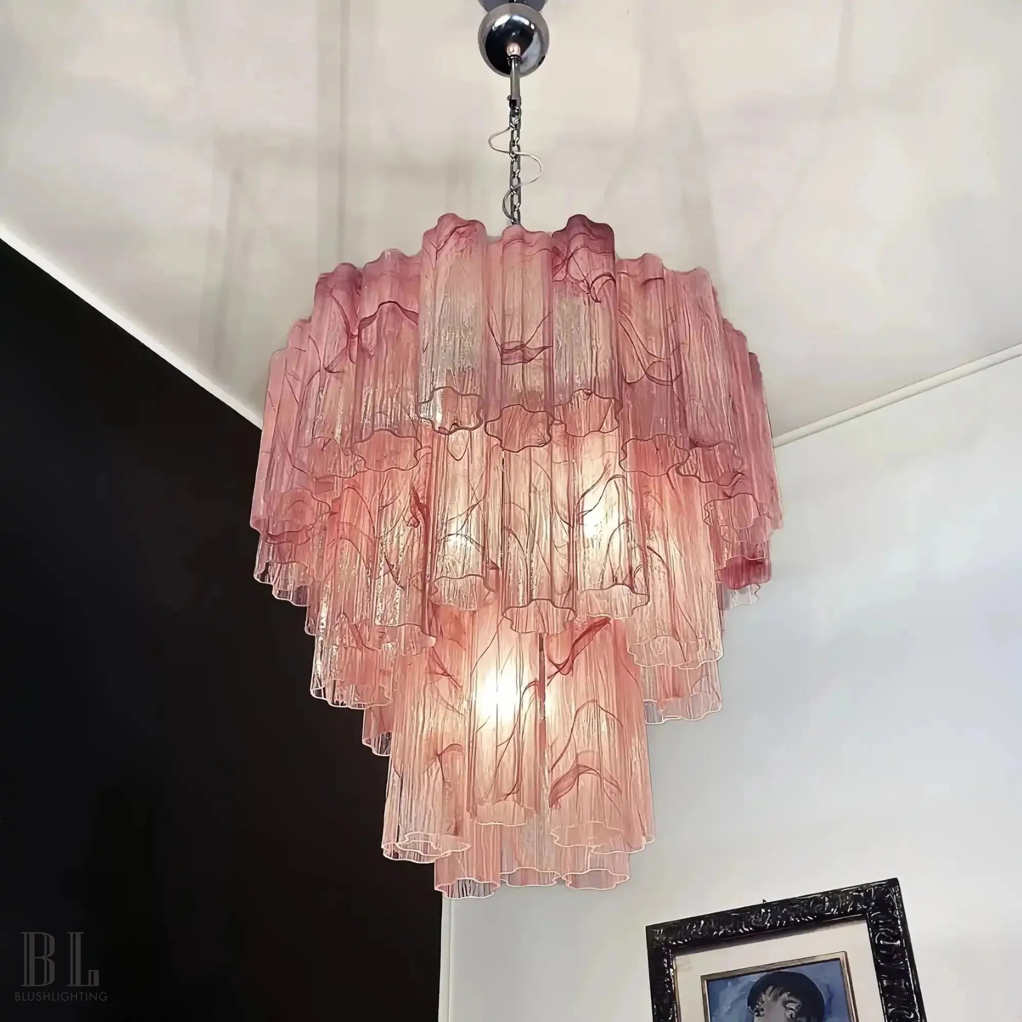 Murano Chandelier – 48 tubes – Alabaster Pink - Blushlighting