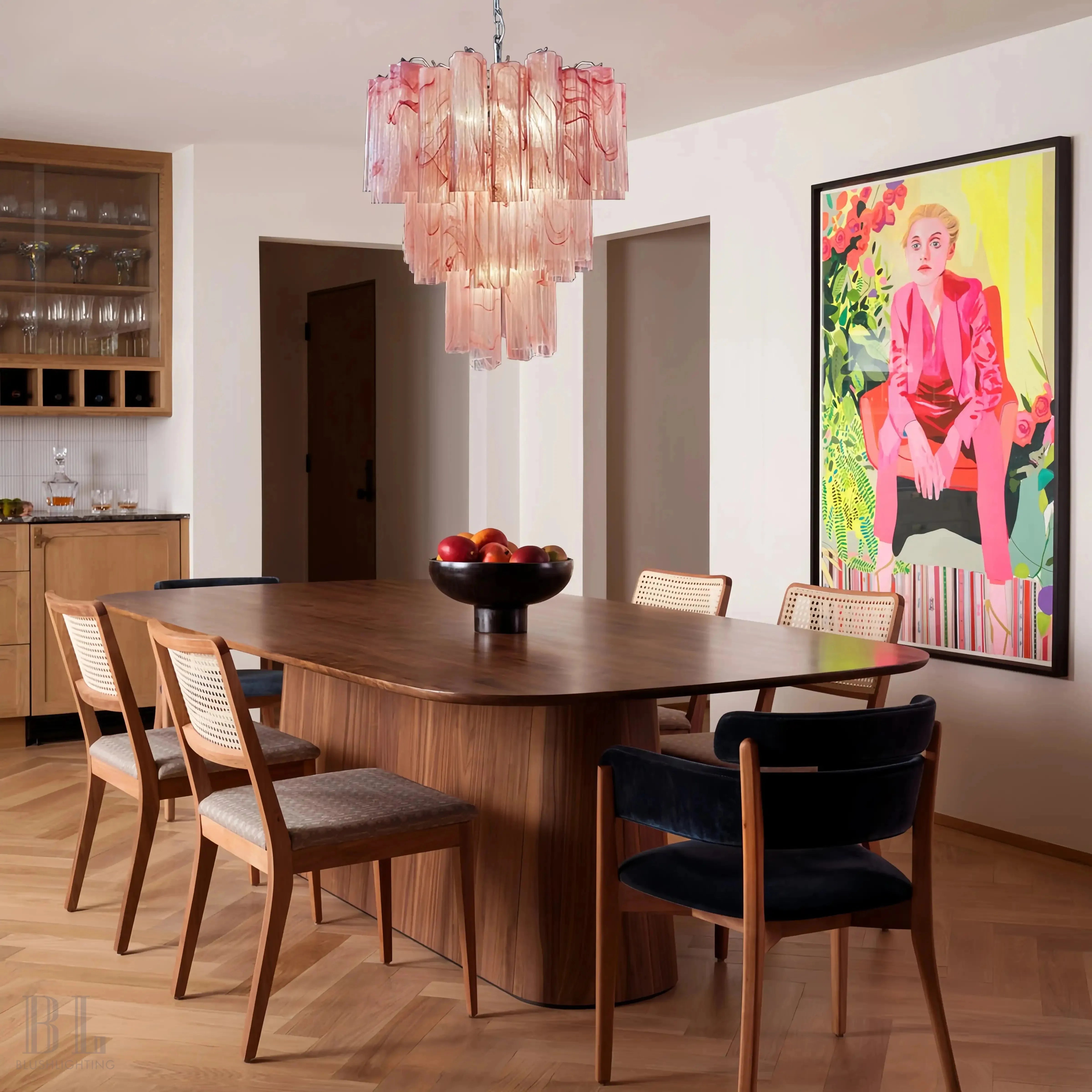 Murano Chandelier – 48 tubes – Alabaster Pink - Blushlighting