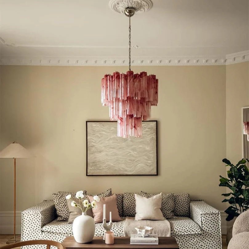 Murano Chandelier – 48 tubes – Alabaster Pink - Blushlighting