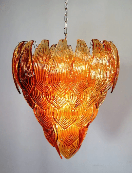 Murano Chandelier – 52 Felci glass leaves – Amber - Blushlighting