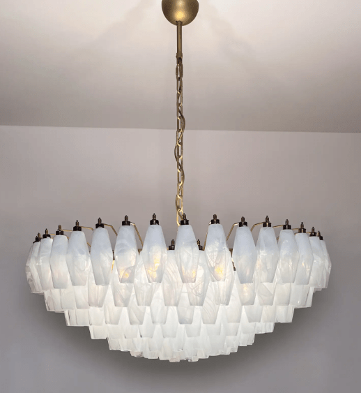 Murano Chandelier – Poliedri – 185 glass – White Alabaster - Blushlighting