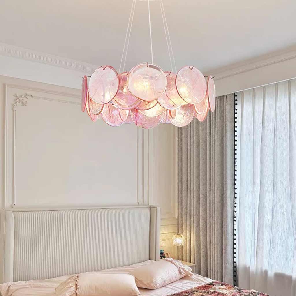 Murano Glass Disc Chandelier, Pink / Green - Pink10 Lights: Dia80cm*H17cm / Dia31.5" x H6.69"Blushlighting