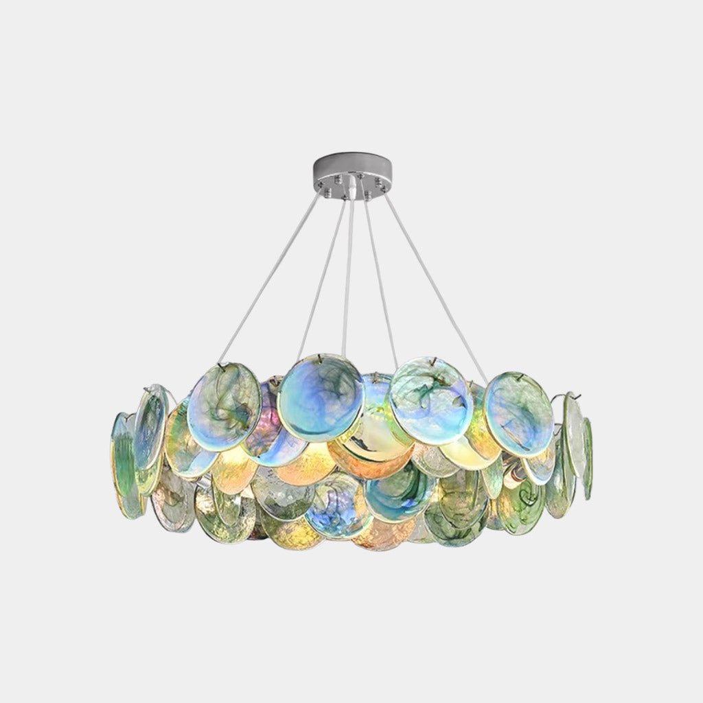 Murano Glass Disc Chandelier, Pink / Green - Green10 Lights: Dia80cm*H17cm / Dia31.5" x H6.69"Blushlighting