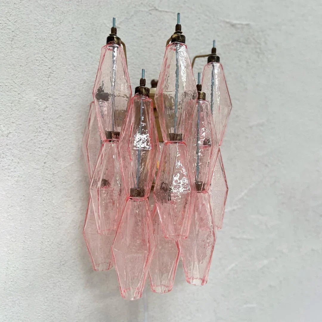 Murano Poliedri Pink Glass Wall Sconces - Dia 9.8″(25cm) x H 15.7″(40cm) Set Of 2PinkBlushlighting