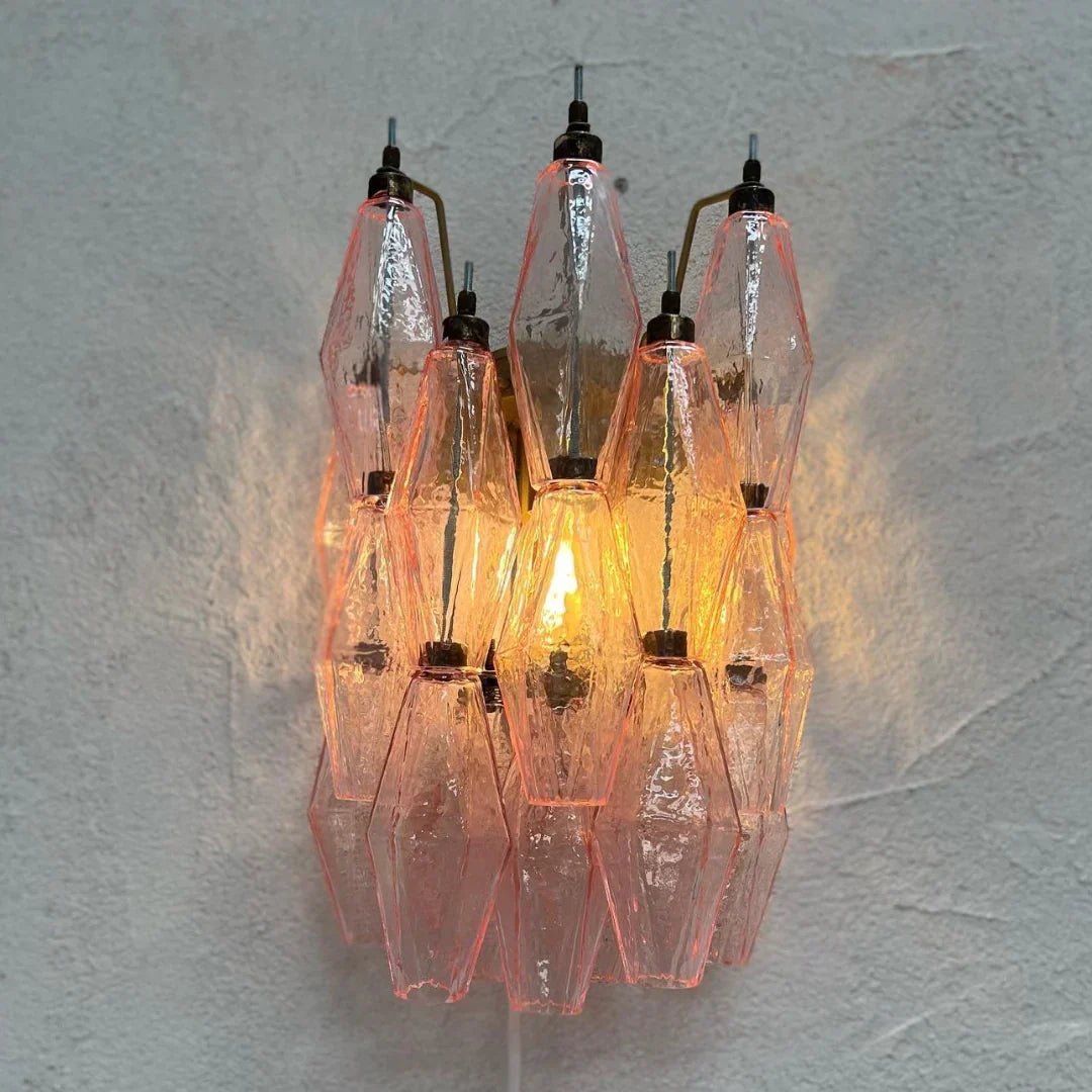 Murano Poliedri Pink Glass Wall Sconces - Dia 9.8″(25cm) x H 15.7″(40cm) Set Of 2PinkBlushlighting