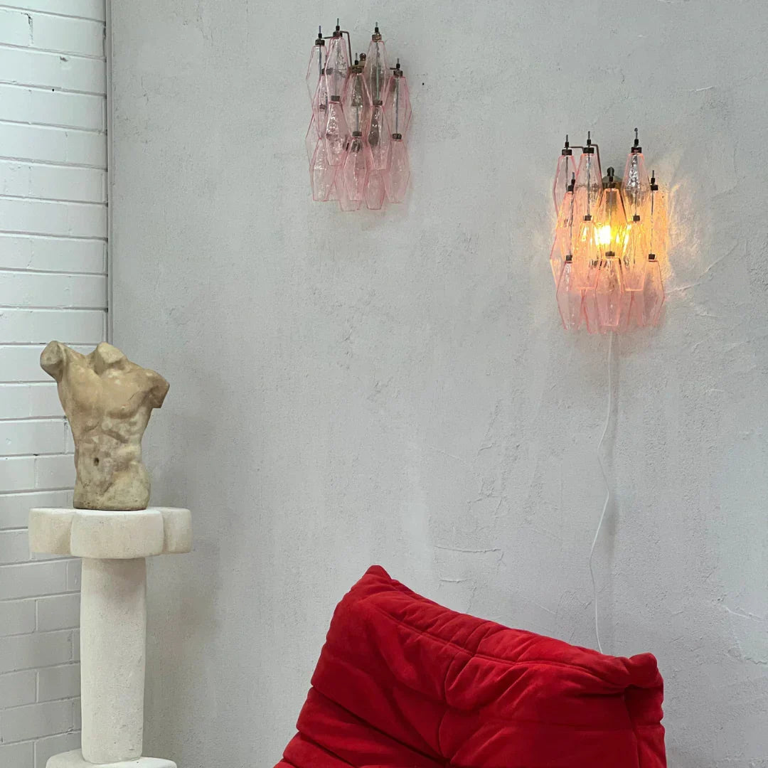 Murano Poliedri Pink Glass Wall Sconces - Dia 9.8″(25cm) x H 15.7″(40cm) Set Of 2PinkBlushlighting