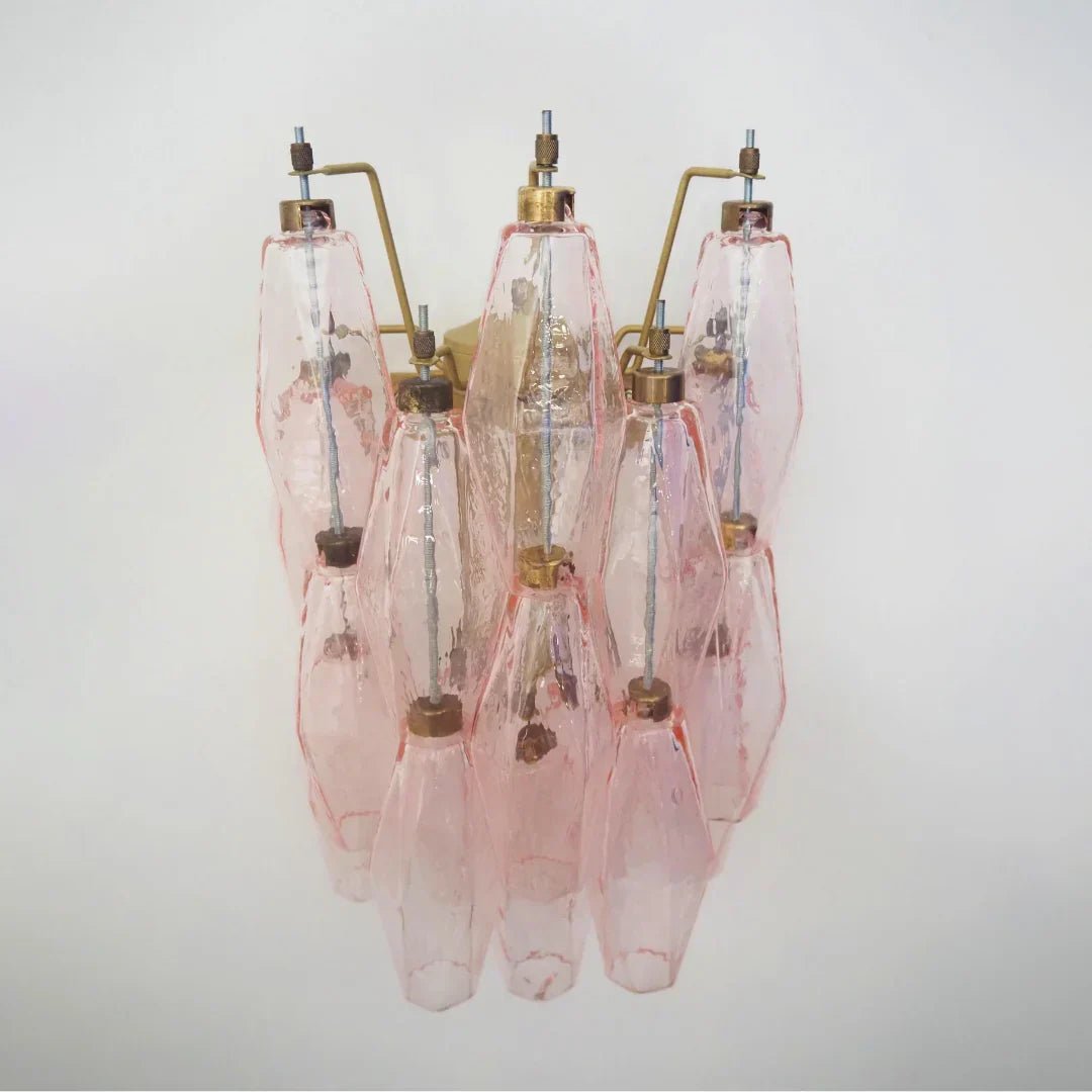 Murano Poliedri Pink Glass Wall Sconces - Dia 9.8″(25cm) x H 15.7″(40cm) Set Of 2PinkBlushlighting