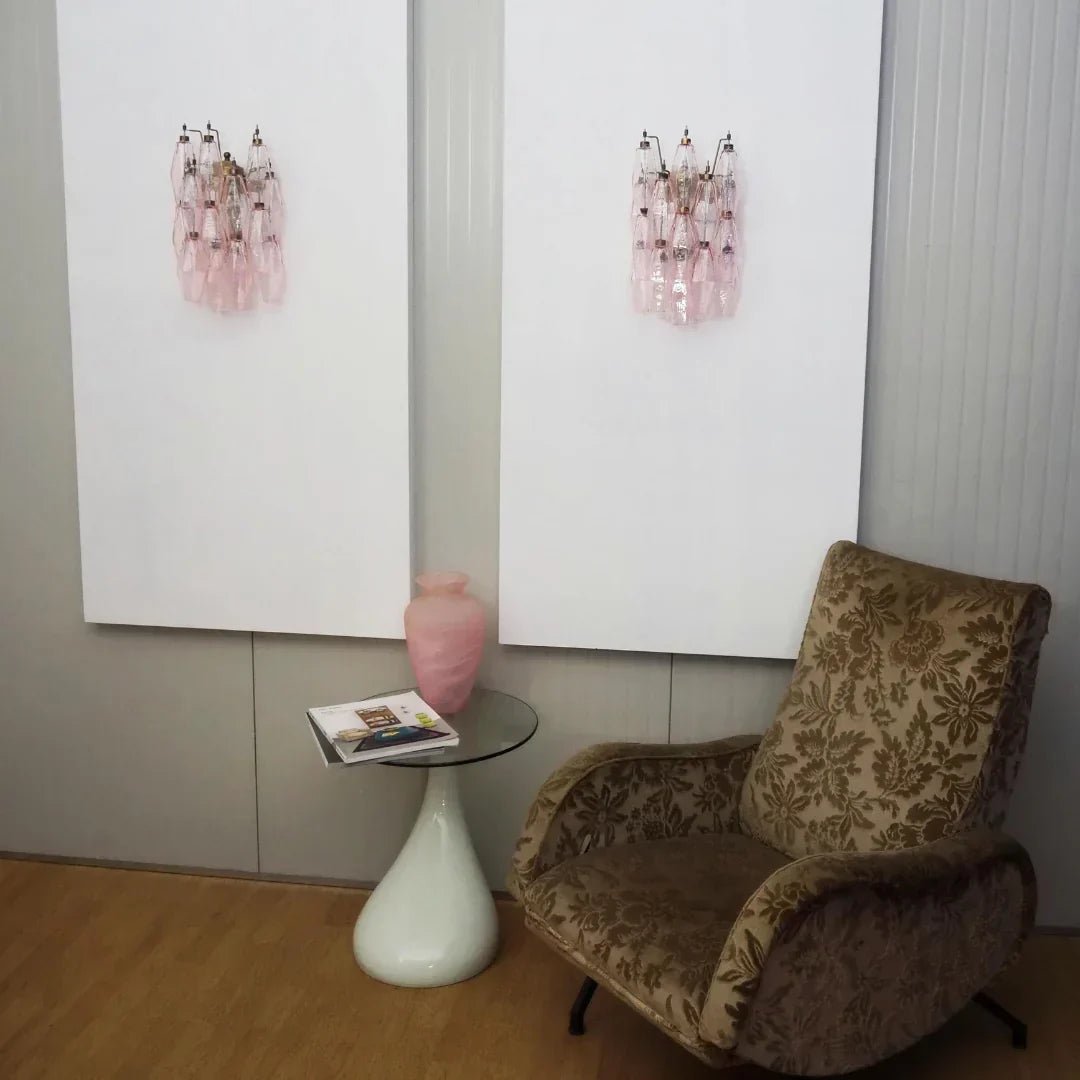Murano Poliedri Pink Glass Wall Sconces - Dia 9.8″(25cm) x H 15.7″(40cm) Set Of 2PinkBlushlighting