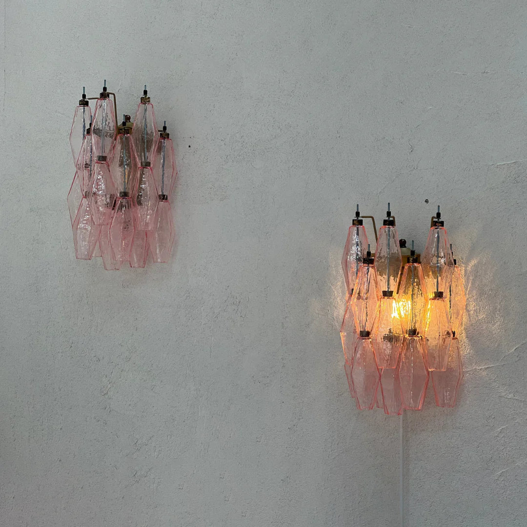 Murano Poliedri Pink Glass Wall Sconces - Dia 9.8″(25cm) x H 15.7″(40cm) Set Of 2PinkBlushlighting