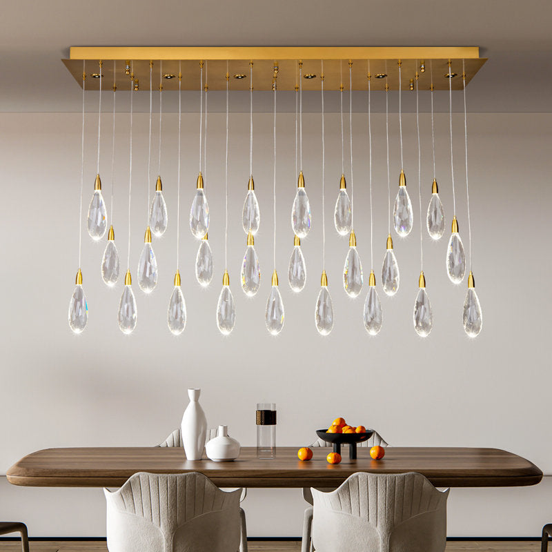 Naleya 31-Light Height Adjustable Rectangle Raindrop Chandelier for Dining Room-