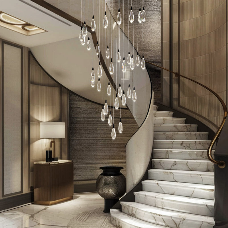 Naleya 43-Light Height Adjustable Round Raindrop Chandelier for Dining Room-