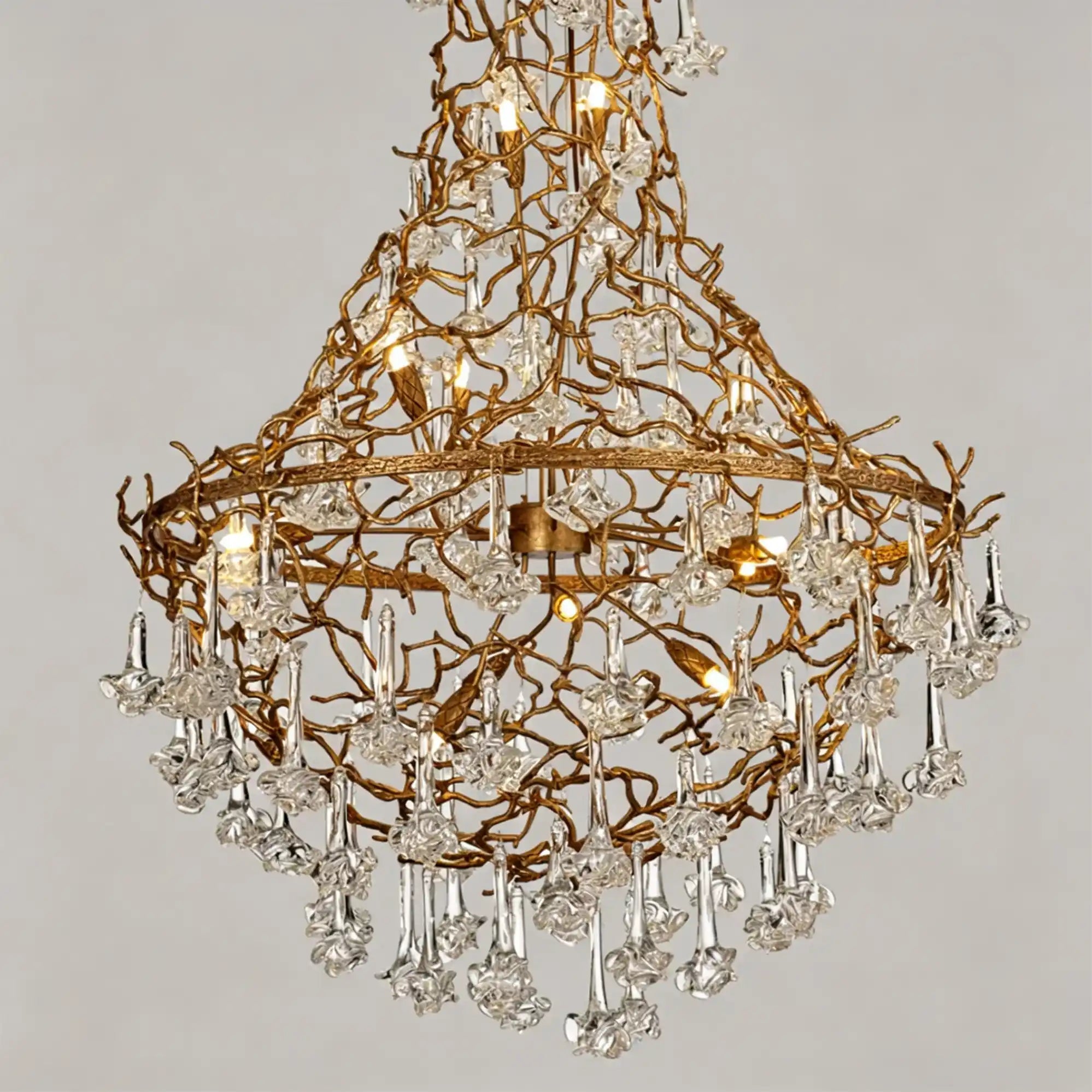 Nature-inspired Brass Tree Chandelier with Glazed Glass Flowers - Style D/L78.7"*W39.4"*H25.59"(L200cm*W100cm*H65cm)Warm LightBlushlighting