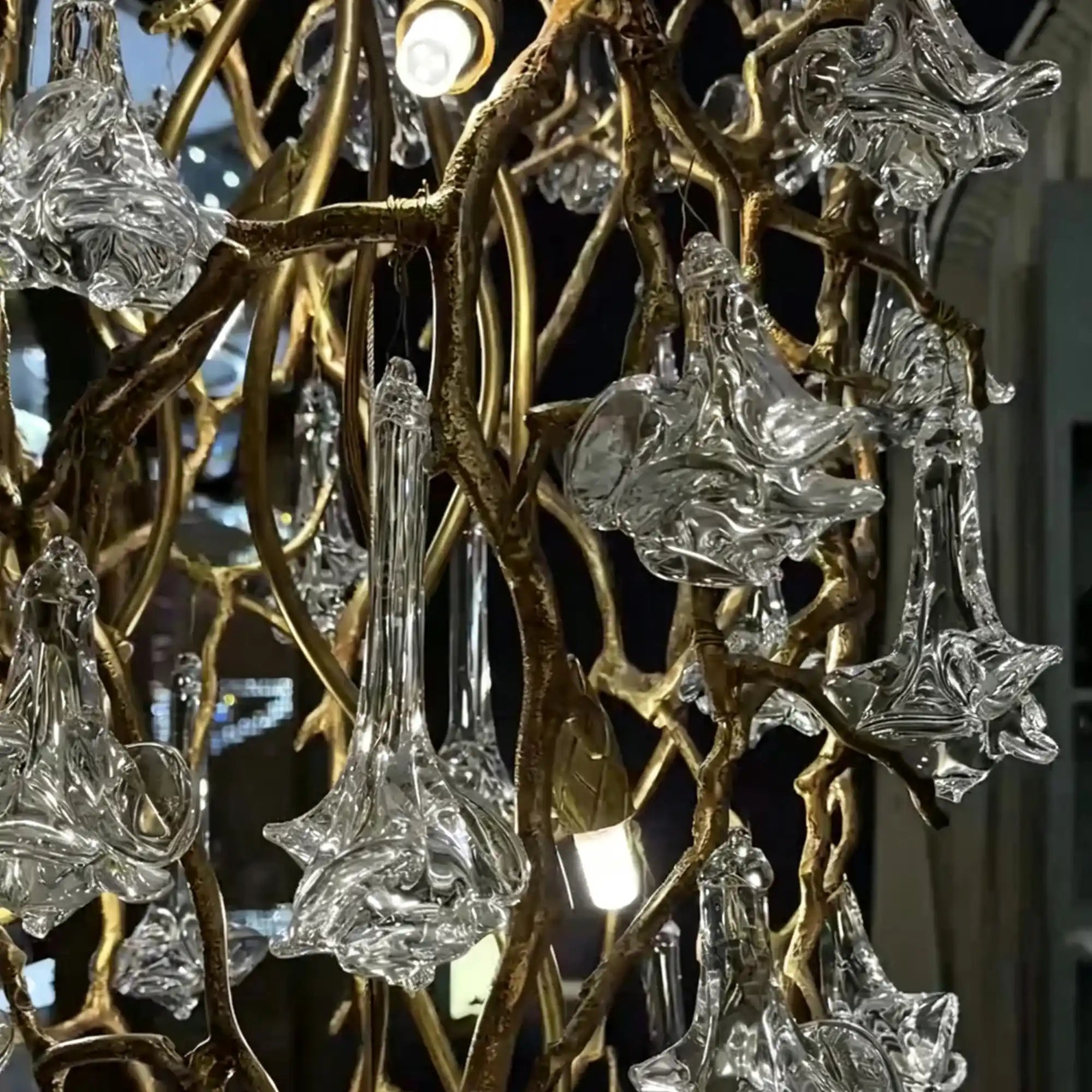 Nature-inspired Brass Tree Chandelier with Glazed Glass Flowers - Style D/L78.7"*W39.4"*H25.59"(L200cm*W100cm*H65cm)Warm LightBlushlighting