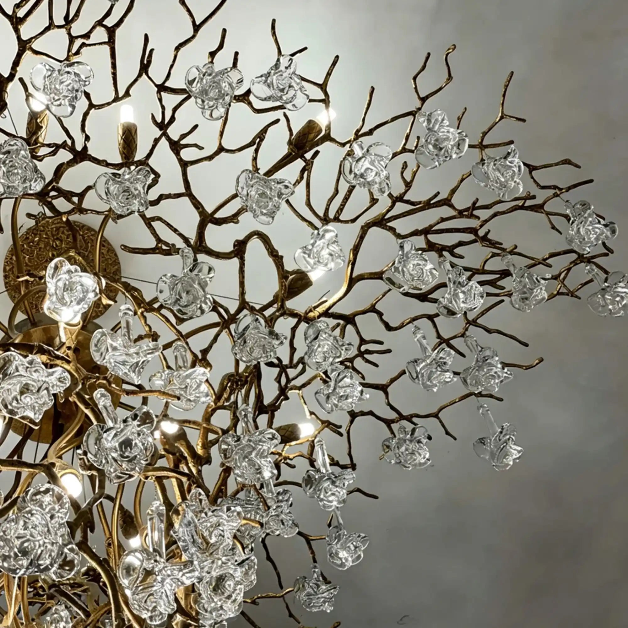 Nature-inspired Brass Tree Chandelier with Glazed Glass Flowers - Style D/L78.7"*W39.4"*H25.59"(L200cm*W100cm*H65cm)Warm LightBlushlighting