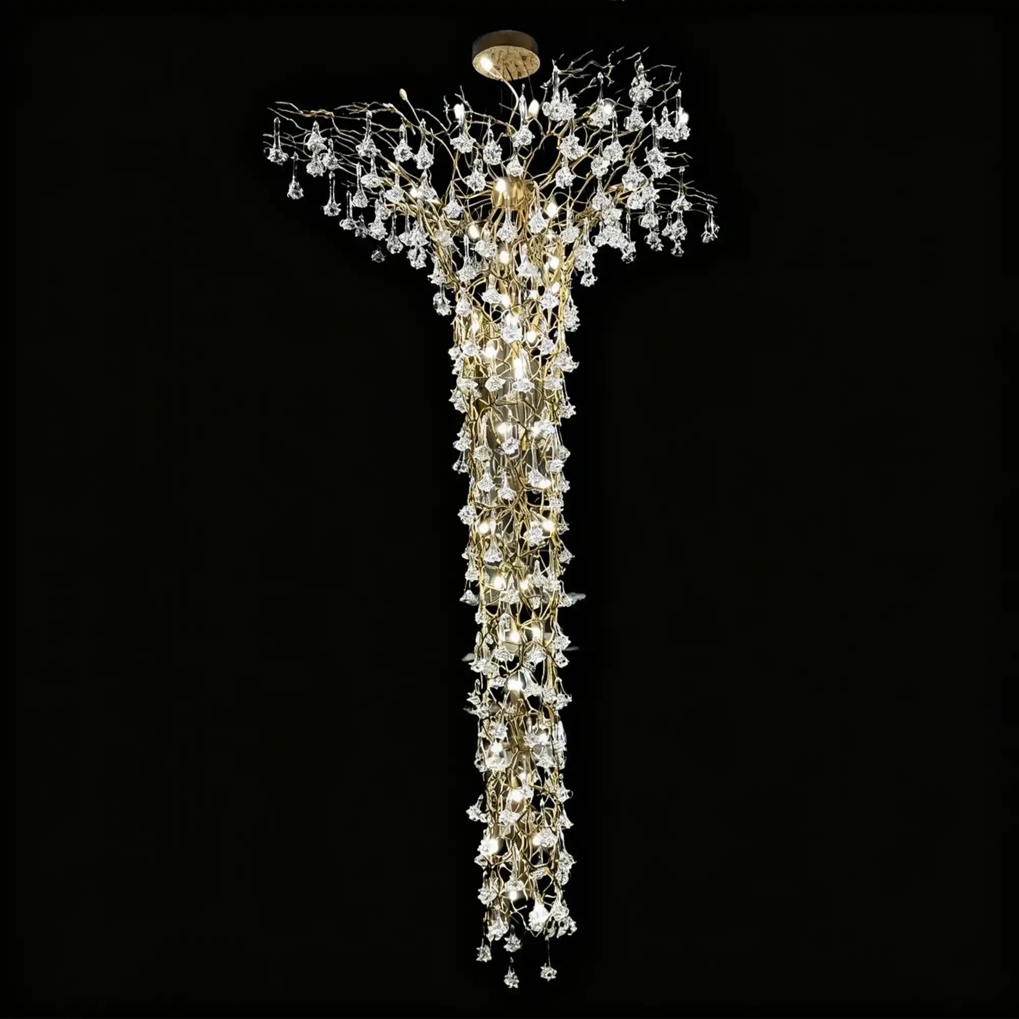 Nature-inspired Brass Tree Chandelier with Glazed Glass Flowers - Style C/D70.87"*H118.1"(D180cm*H300cm)Warm LightBlushlighting