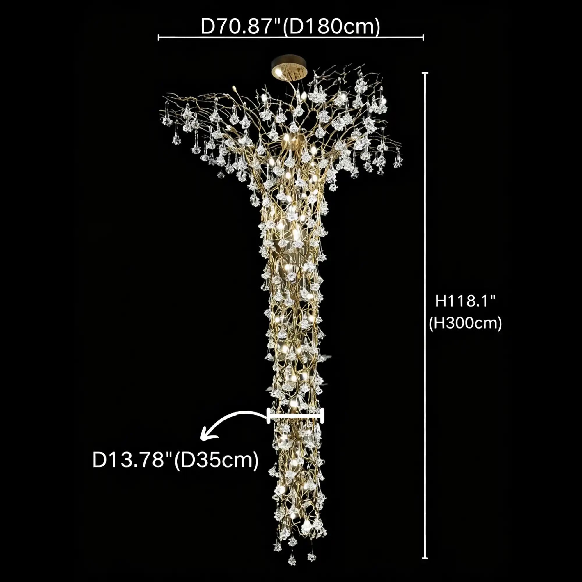 Nature-inspired Brass Tree Chandelier with Glazed Glass Flowers - Style D/L78.7"*W39.4"*H25.59"(L200cm*W100cm*H65cm)Warm LightBlushlighting