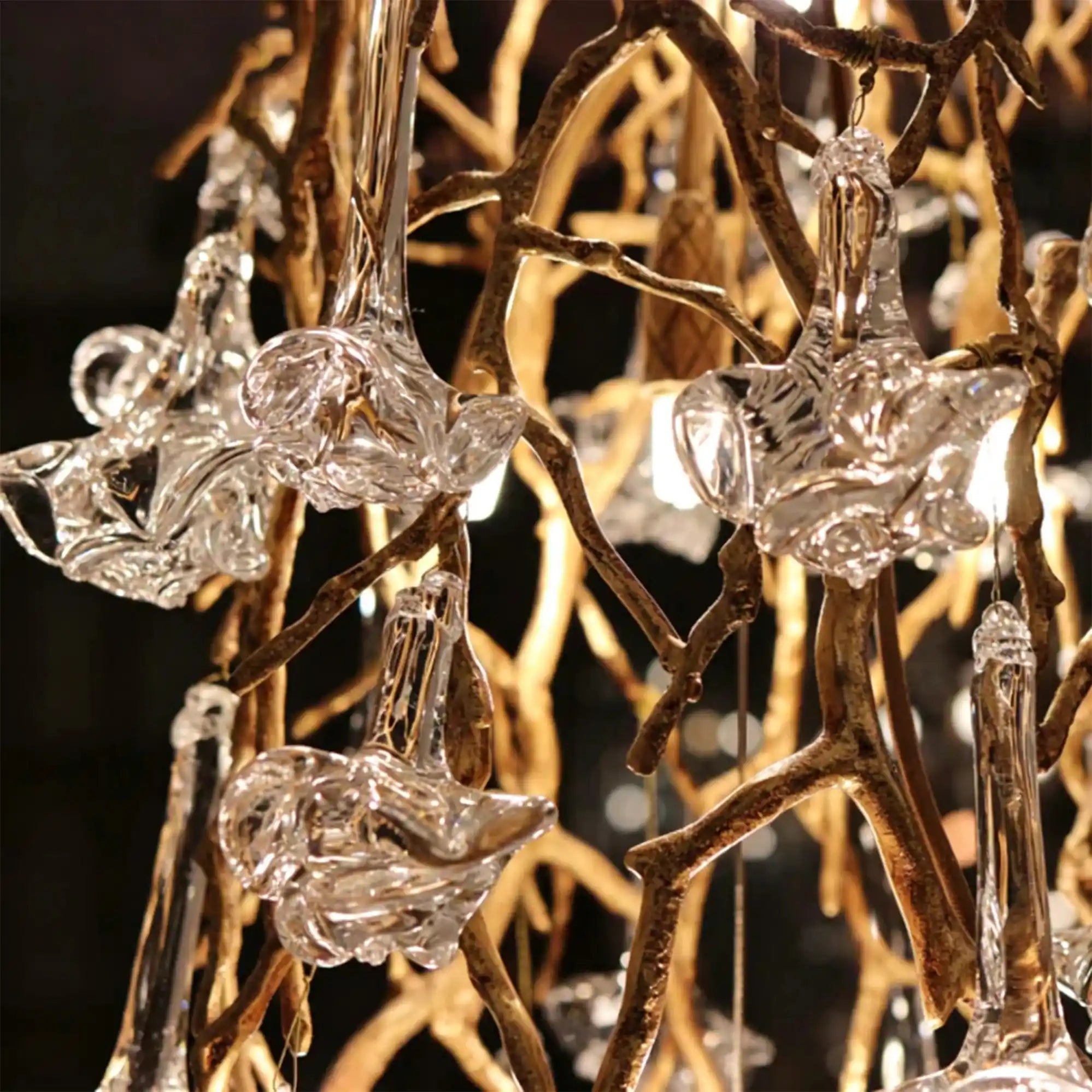 Nature-inspired Brass Tree Chandelier with Glazed Glass Flowers - Style D/L78.7"*W39.4"*H25.59"(L200cm*W100cm*H65cm)Warm LightBlushlighting