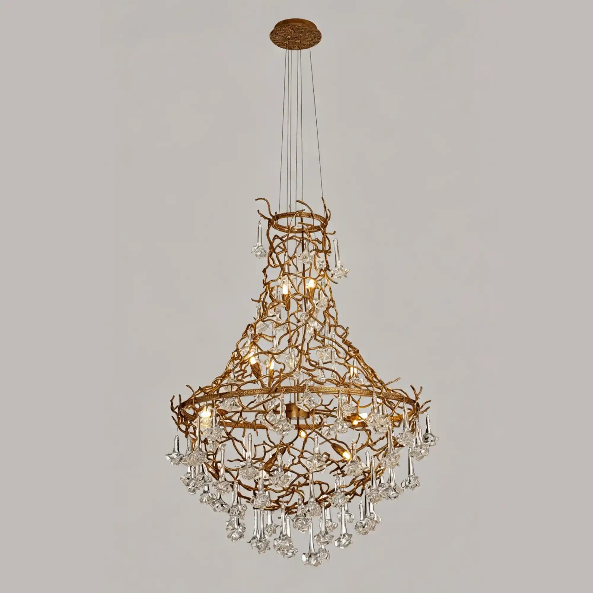 Nature-inspired Brass Tree Chandelier with Glazed Glass Flowers - Style B/D33.46"*H55.12"(D85cm*H140cm)Warm LightBlushlighting
