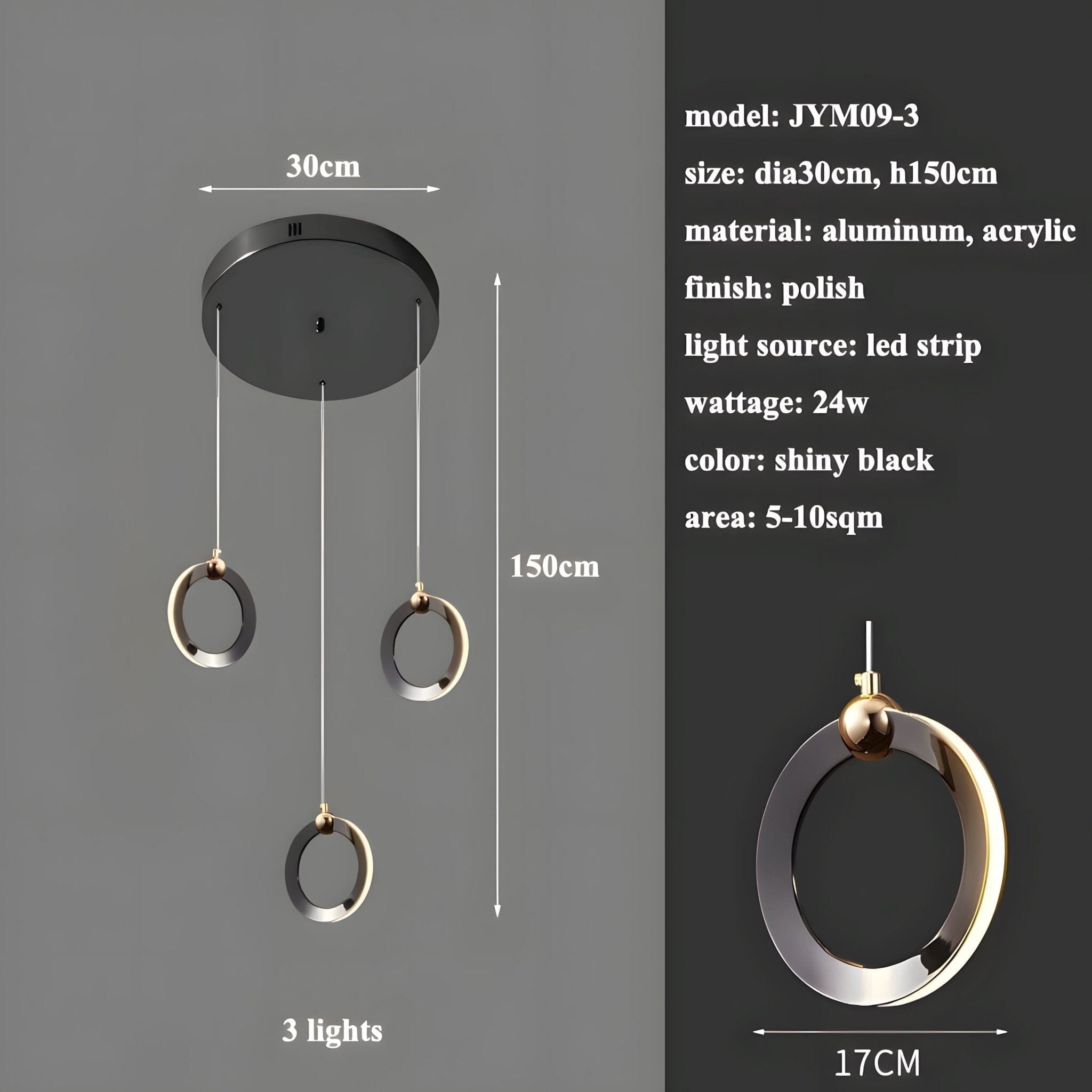 NEBULA Chandelier - 3 rings - 12" x 60" / 30cm x 150cm - 24WCool Light (6000K)Blushlighting