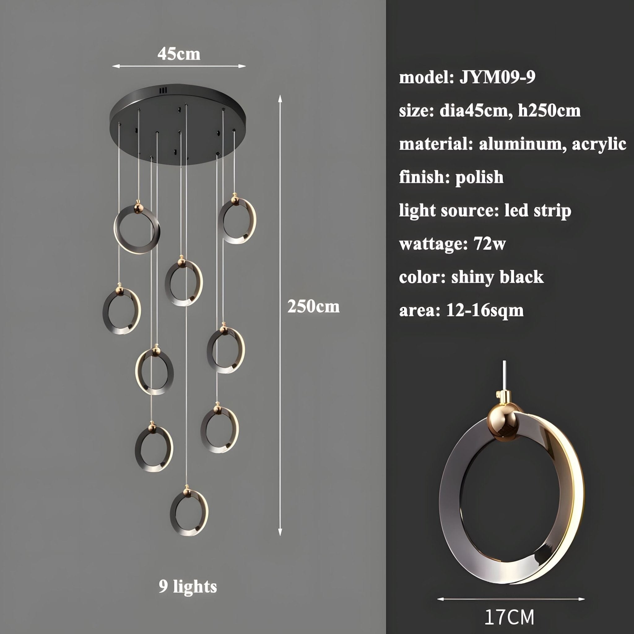 NEBULA Chandelier - 6 rings - 16" x 79" / 40cm x 200cm - 48WCool Light (6000K)Blushlighting