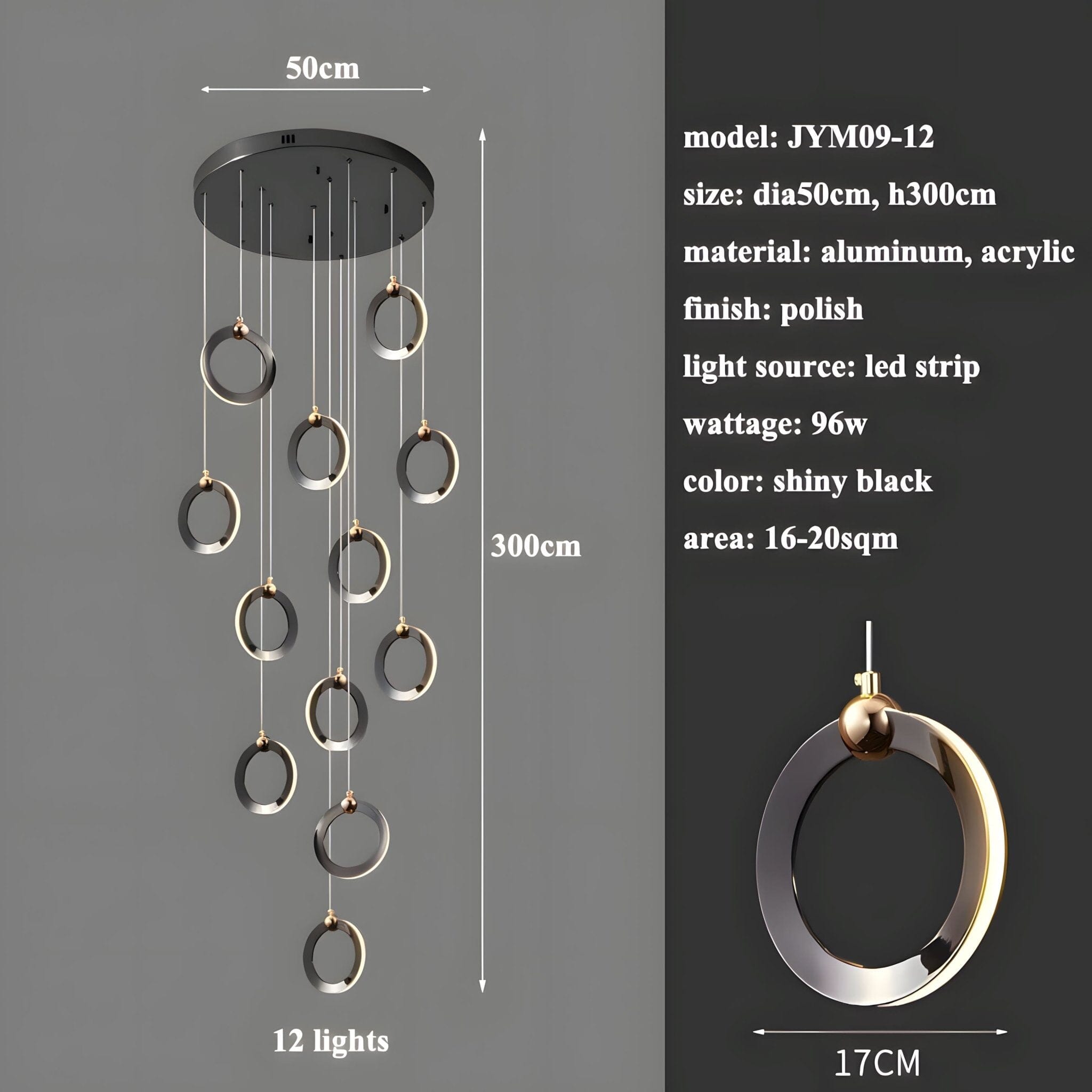 NEBULA Chandelier - 7 rings - 16" x 79" / 40cm x 200cm - 56WCool Light (6000K)Blushlighting
