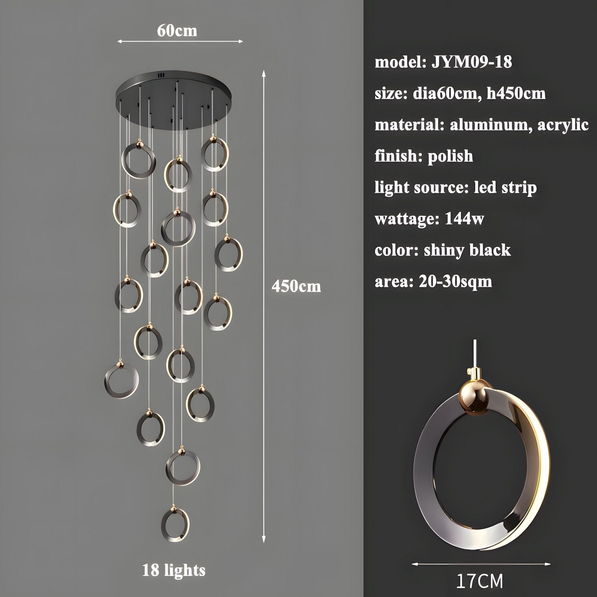 NEBULA Chandelier - 7 rings - 16" x 79" / 40cm x 200cm - 56WCool Light (6000K)Blushlighting